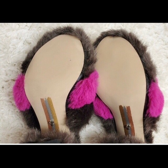 Sam Edelman Yael Faux Fur Pink and Brown Mules Heels Sz 8 - Picture 6 of 8